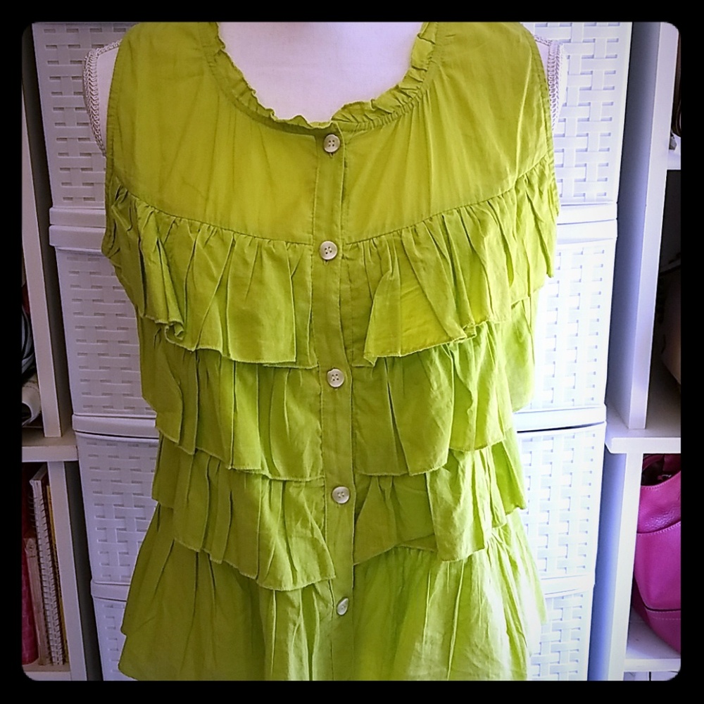 Lime Green Ruffled Sleeveless Blouse Size Medium